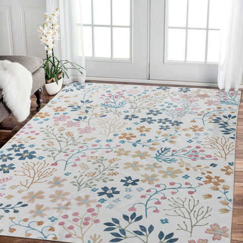 Clearance Extra Large Cream Ivory White Floral Modern Carpet Soft Plush Beautiful Runners Machine Washable