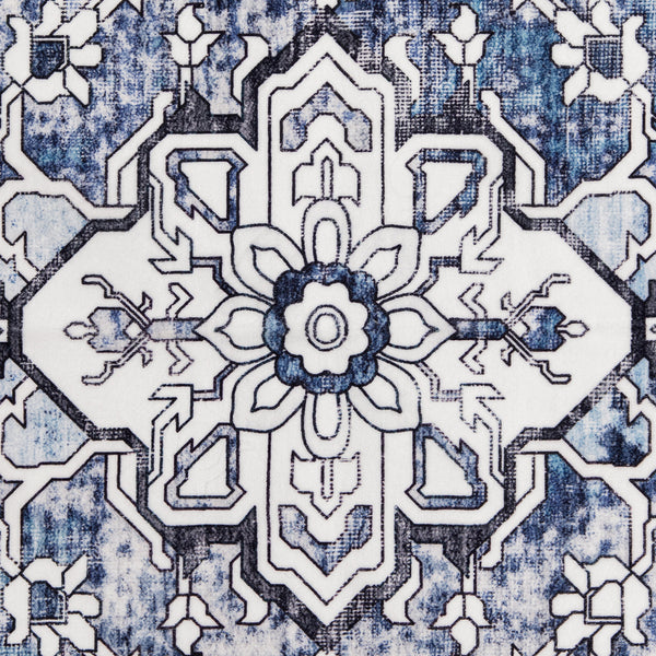 Navy Blue Hallway Runner Beautiful Retro Carpet Machine Washable Mat 80x300cm