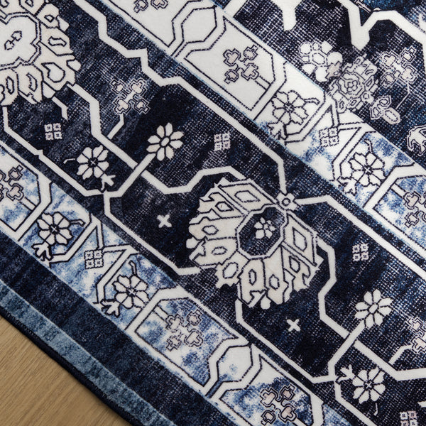 Navy Blue Hallway Runner Beautiful Retro Carpet Machine Washable Mat 80x300cm