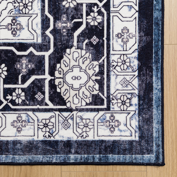 Navy Blue Hallway Runner Beautiful Retro Carpet Machine Washable Mat 80x300cm