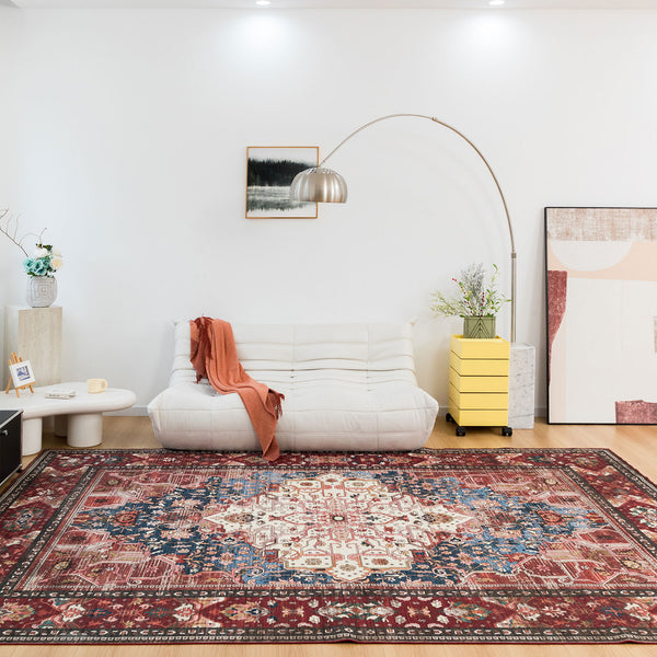 Extra Large Area Rug Vintage Red Soft Plush Non Slip Lounges Carpet Washable Mat Corridor Runner