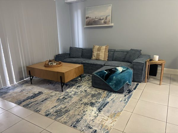 Extra Large Rug Blue Ivory Beige Plush Soft Abstract Carpet Hallway Runner Machine Washable Mat