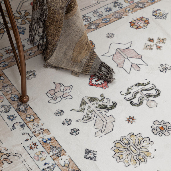 Extra Large Floor Rug Beige Diamond Boho Machine Washable Carpet Modern Rugs Mat - Rugaustralia