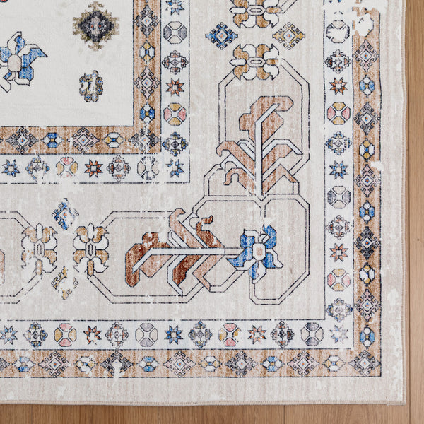 Extra Large Floor Rug Beige Diamond Boho Machine Washable Carpet Modern Rugs Mat - Rugaustralia