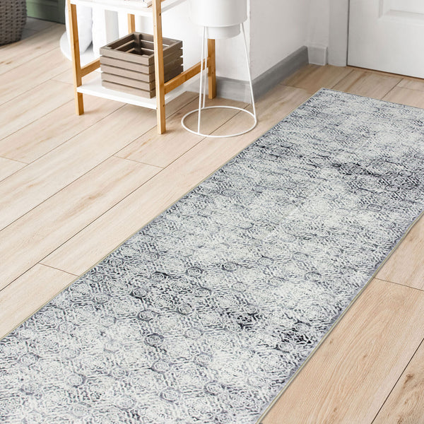 Extra Large Floor Rug Light Grey Plush Warm Geometric Diamond Carpet Machine Washable Runner