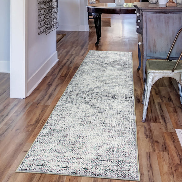 Light Grey Hallway Runner Soft Plush Washable Geometric Carpet Washable Rug