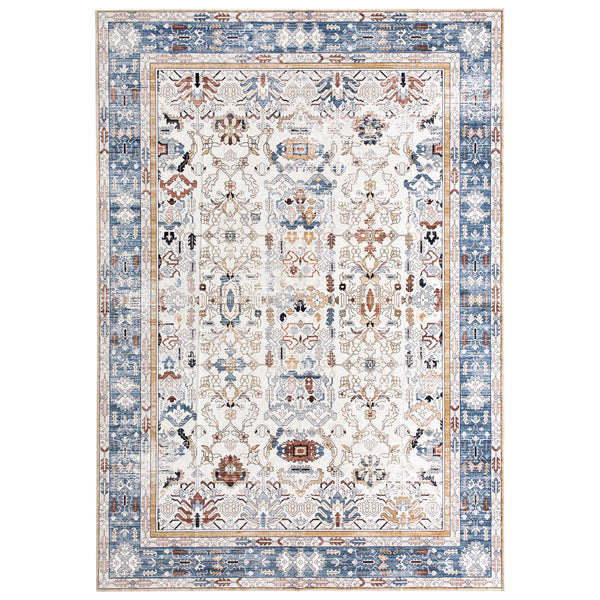 Flash Deal Extra Large Rug Navy Blue Ivory Beautiful Vintage Traditional Carpet Machine Washable