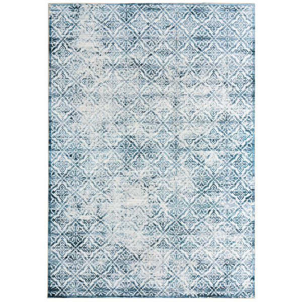 Clearance Extra Large Blue Rug Soft Distressed Diamond Modern Lounges Carpet Non Slip Machine Washable Mat - Rugaustralia