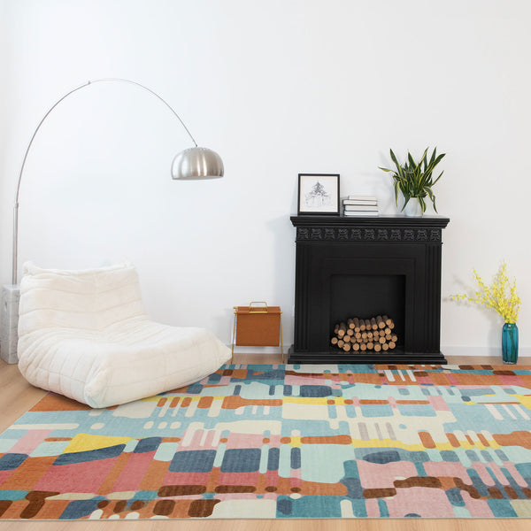 Extra Large Floor Rug Orange Multi Colored Abstract Lounges Carpet Runner Machine Washable Shaggy Rug