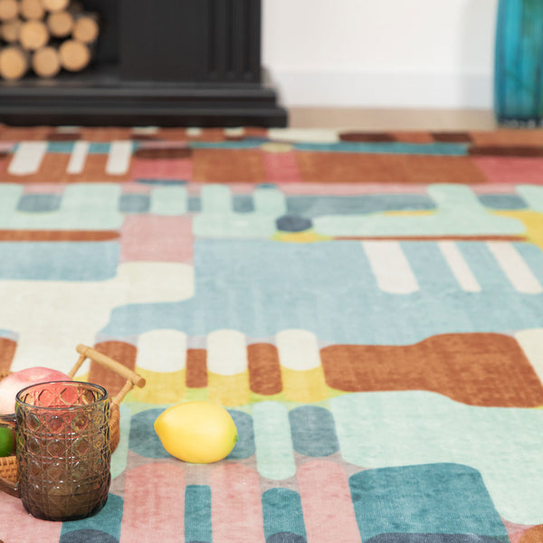 Extra Large Floor Rug Orange Multi Colored Abstract Lounges Carpet Runner Machine Washable Shaggy Rug