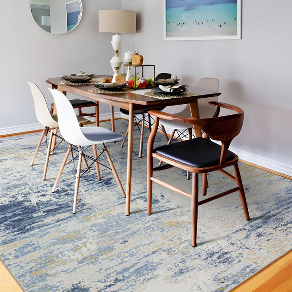 Extra Large Rug Blue Ivory Beige Plush Soft Abstract Carpet Hallway Runner Washable Mat