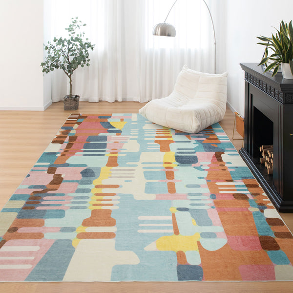 Extra Large Floor Rug Orange Multi Colored Abstract Lounges Carpet Runner Machine Washable Shaggy Rug