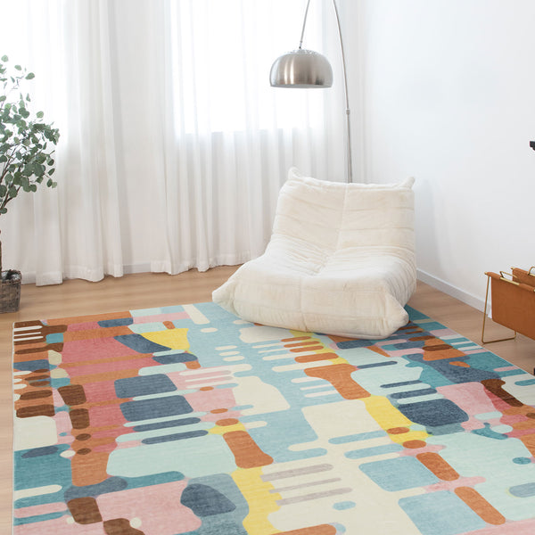 Extra Large Floor Rug Orange Multi Colored Abstract Lounges Carpet Runner Machine Washable Shaggy Rug