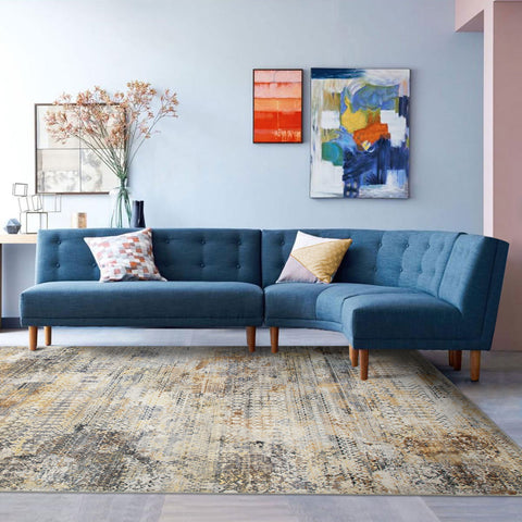 Extra Large Rug Grey Blue Gold Soft Distressed Abstract Lounges Washable Carpet Shag Rug