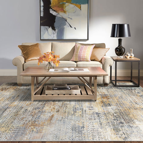 Flash Deal Rug last Three pcs Grey Blue Gold Soft Distressed Abstract Lounges Washable Carpet Shag Rug