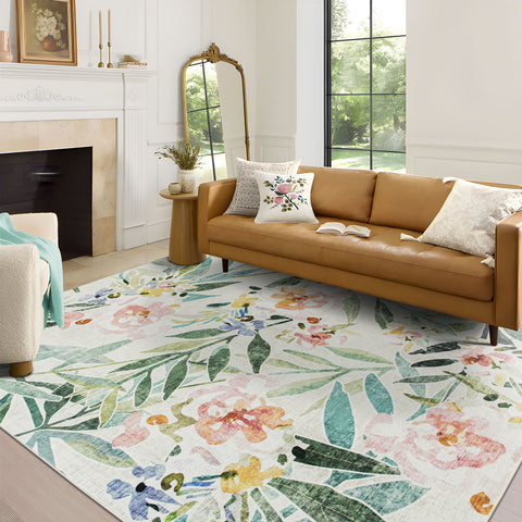 Extra Large Floor Rugs Multi Colored Plush Tropical Carpet Washable Non Slip Mat