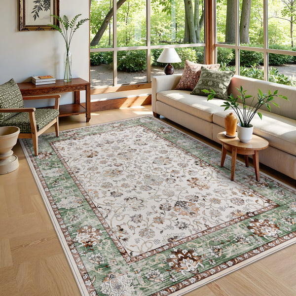 Clearance Extra Large Sage Green Area Rug Soft Traditional Carpet Machine Washable Mat