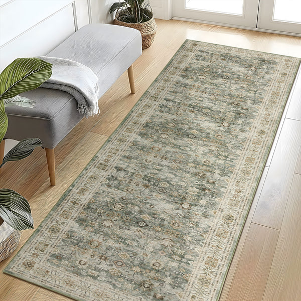 Hallway Runner Sage Green Distressed Beautiful Entry Way Runner 80x300cm