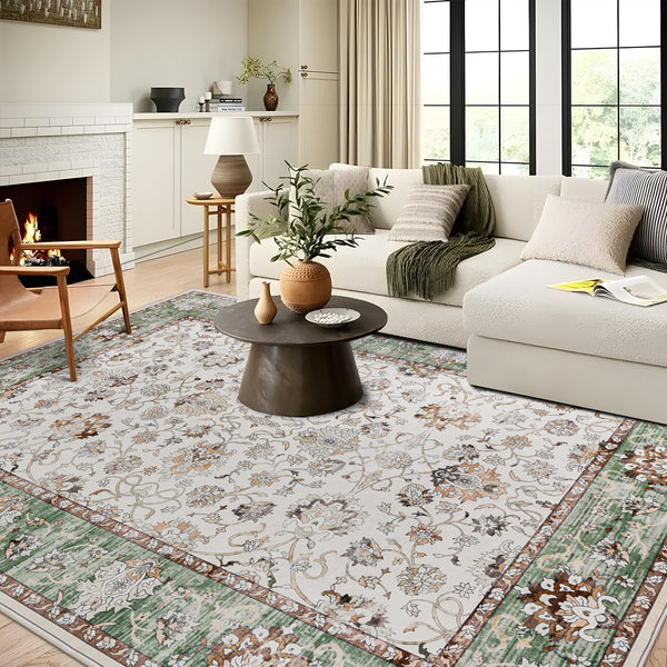 Clearance Extra Large Sage Green Area Rug Soft Traditional Carpet Machine Washable Mat
