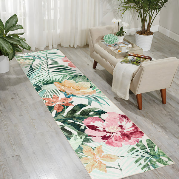 Extra Large Floor Rug Green Pink Tropical Bloom Modern Carpet Machine Washable Mat - Rugaustralia