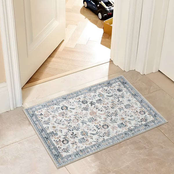 Extra Large Floor Rug Mint Ivory Botanical Lounges Rug Machine Washable Tropical Carpet