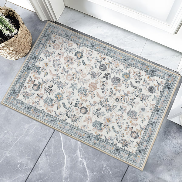 Extra Large Floor Rug Mint Ivory Botanical Lounges Rug Machine Washable Tropical Carpet