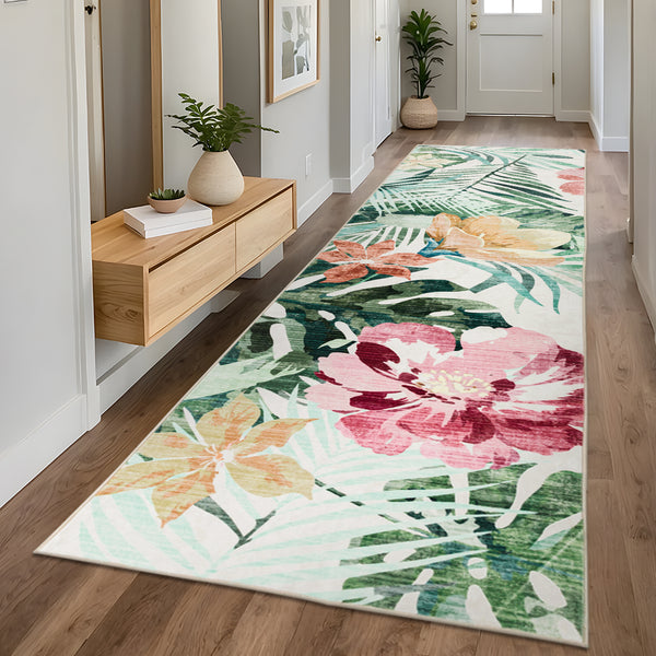 Green Tropical Hallway Runner Floral Corridor Mat Entry Way Rug 80x300cm