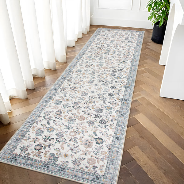 Floral Hallway Runner Mint Green Soft Plush Rug Non Slip Corridor Carpet 80x300