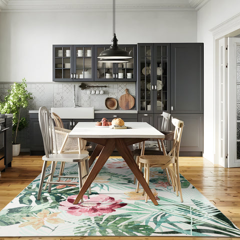 Extra Large Floor Rug Green Pink Tropical Bloom Modern Carpet Machine Washable Mat - Rugaustralia