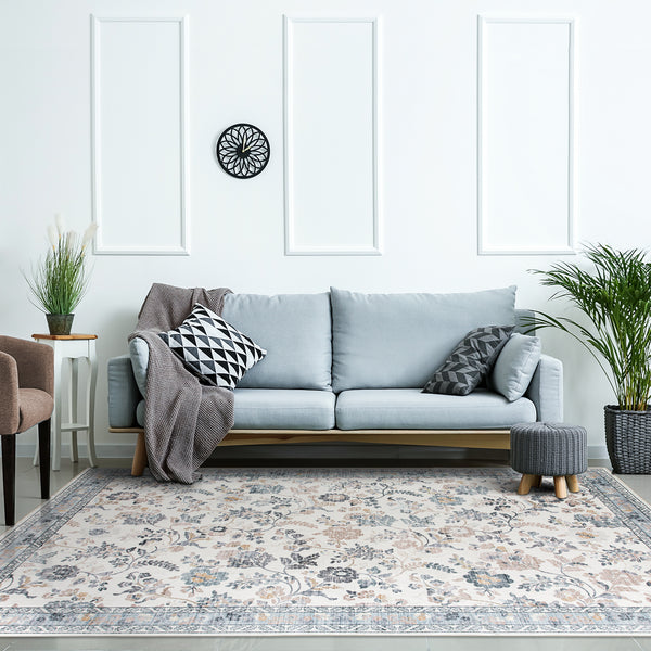 Extra Large Floor Rug Mint Ivory Botanical Lounges Rug Machine Washable Tropical Carpet