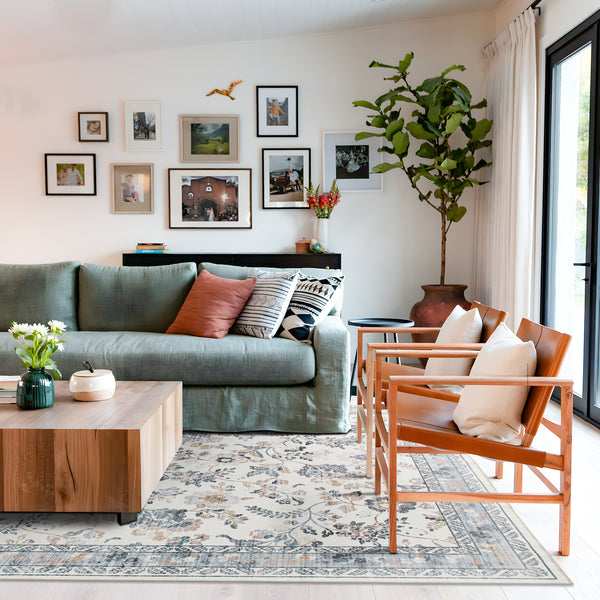 Extra Large Floor Rug Mint Ivory Botanical Lounges Rug Machine Washable Tropical Carpet