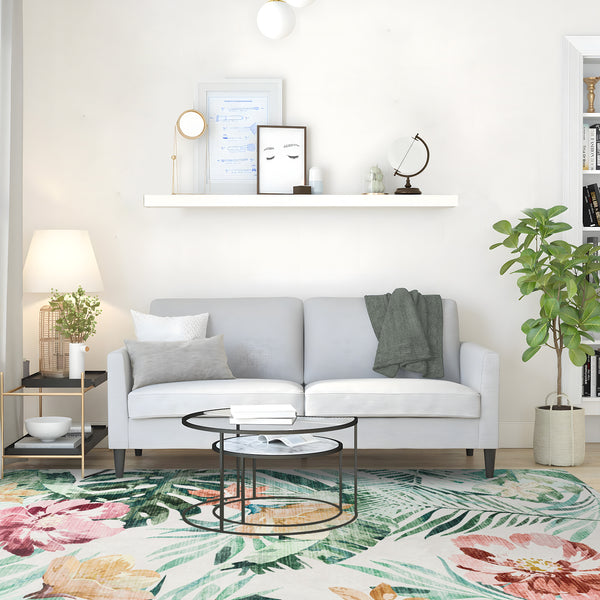Extra Large Floor Rug Green Pink Tropical Bloom Modern Carpet Machine Washable Mat - Rugaustralia