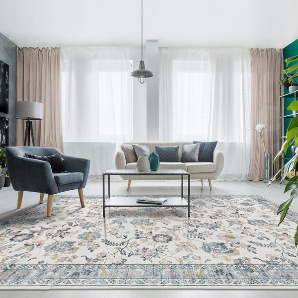 Extra Large Floor Rug Mint Ivory Botanical Lounges Rug Machine Washable Tropical Carpet