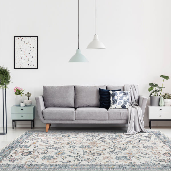 Extra Large Floor Rug Mint Ivory Botanical Lounges Rug Machine Washable Tropical Carpet