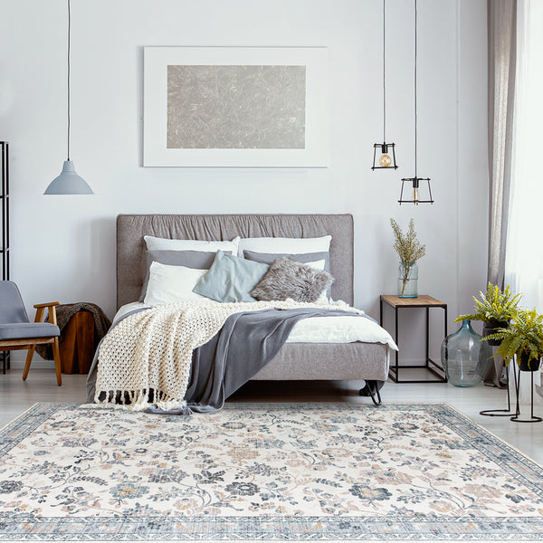 Extra Large Floor Rug Mint Ivory Botanical Lounges Rug Machine Washable Tropical Carpet