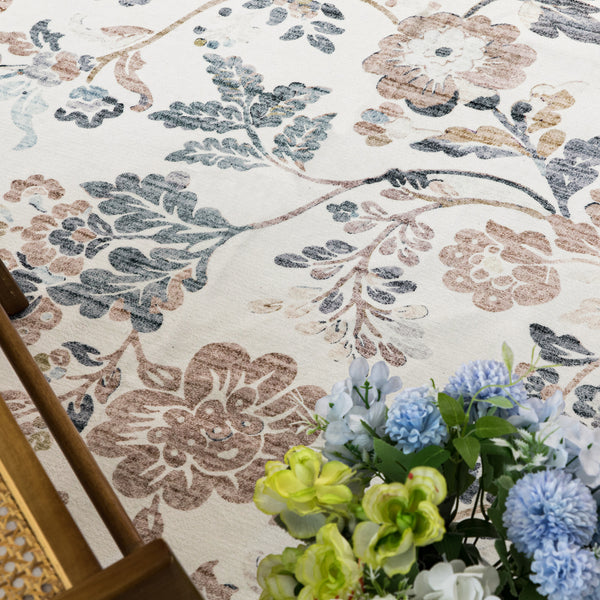 Extra Large Floor Rug Mint Ivory Botanical Lounges Rug Machine Washable Tropical Carpet