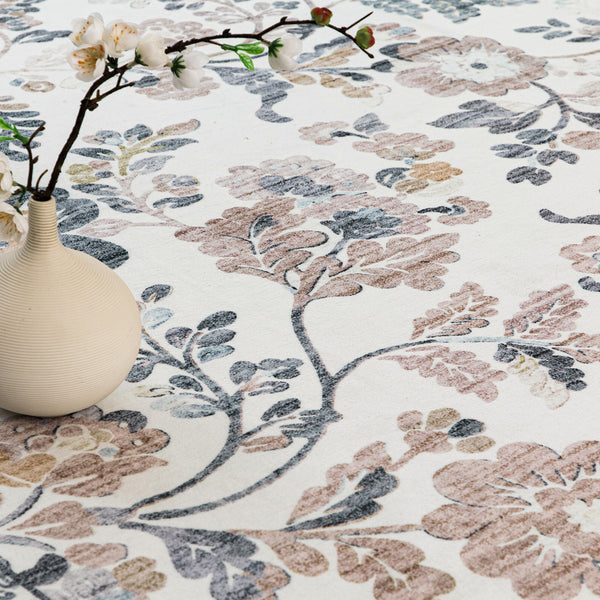 Extra Large Floor Rug Mint Ivory Botanical Lounges Rug Machine Washable Tropical Carpet