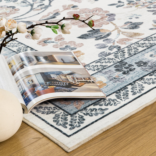 Extra Large Floor Rug Mint Ivory Botanical Lounges Rug Machine Washable Tropical Carpet