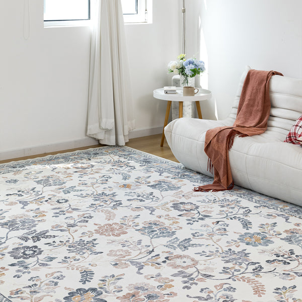 Extra Large Floor Rug Mint Ivory Botanical Lounges Rug Machine Washable Tropical Carpet