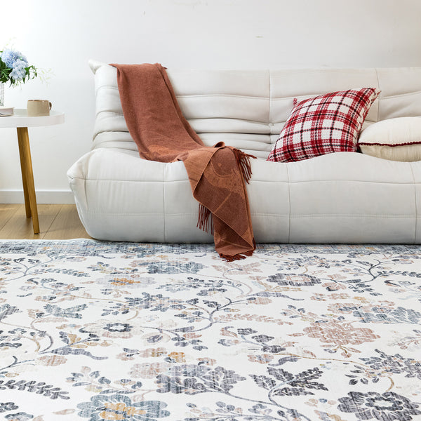 Extra Large Floor Rug Mint Ivory Botanical Lounges Rug Machine Washable Tropical Carpet