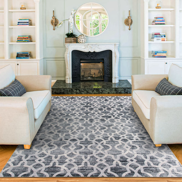 Extra Large Rugs Dark Grey Soft Trellis Geometric Lounges Carpet Machine Washable Mat Non Slip Runner