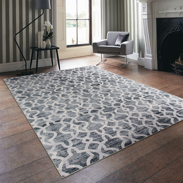 Extra Large Rugs Dark Grey Soft Trellis Geometric Lounges Carpet Machine Washable Mat Non Slip Runner