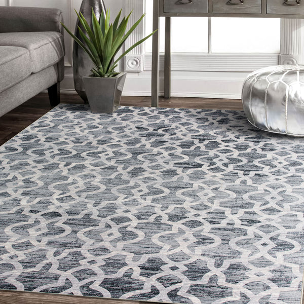 Extra Large Rugs Dark Grey Soft Trellis Geometric Lounges Carpet Machine Washable Mat Non Slip Runner