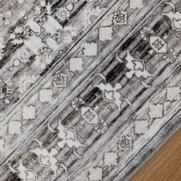 Light Grey Hallway Runner Rug Distressed Monochrome Modern Striped Carpet Non Slip Rugs 80x300cm