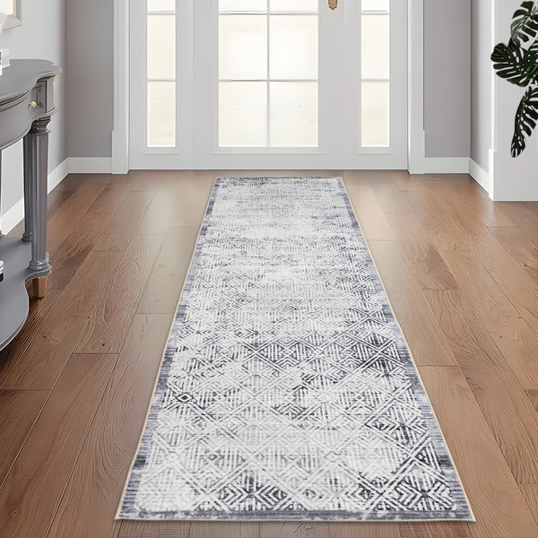 Light Grey Hallway Runner Soft Plush Timeless Diamond Modern Carpet Mat 80x300cm