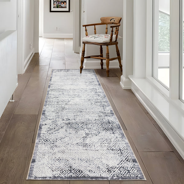 Light Grey Hallway Runner Soft Plush Timeless Diamond Modern Carpet Mat 80x300cm