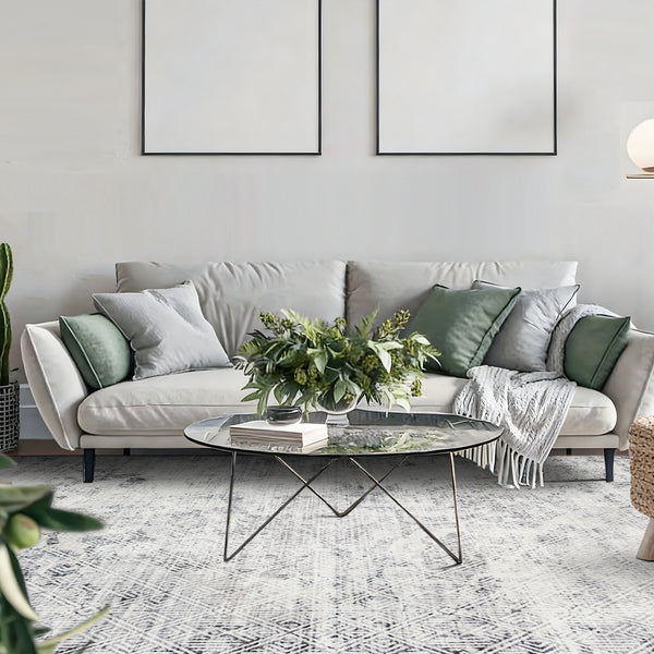 Clearance Extra Large Minimalist Rug Light Grey Distressed Abstract Geometric Diamond Carpet Machine Washable Mat