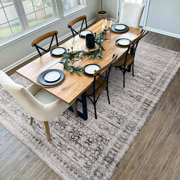 Extra Large Floor Rug Light Gray Soft Distressed Striped Neutral Modern Carpet Machine Washable Rugs