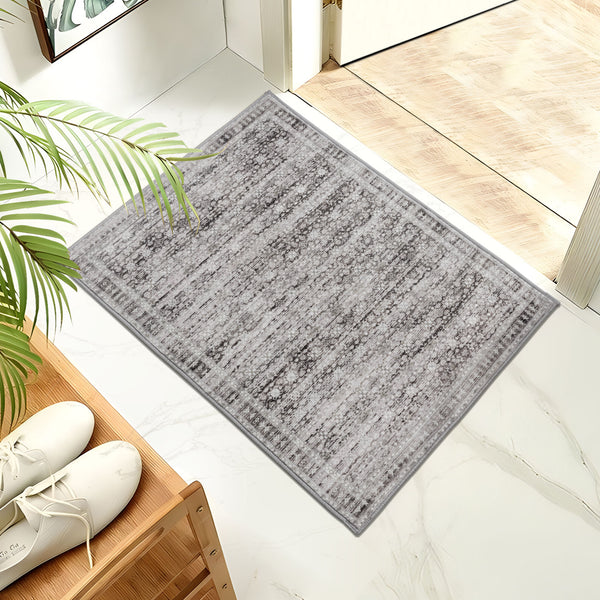 Extra Large Floor Rug Light Gray Soft Distressed Striped Neutral Modern Carpet Machine Washable Rugs