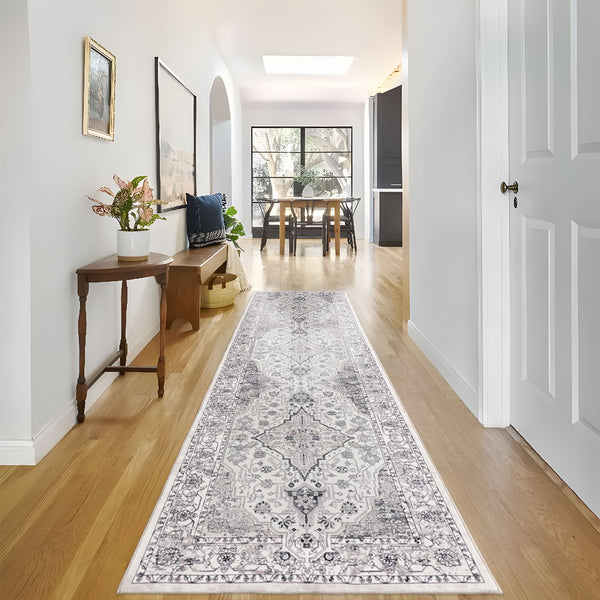 Grey Hallway Runner Non Slip Corridor Rug Diamond Retro Mat Non Slip 80x300cm